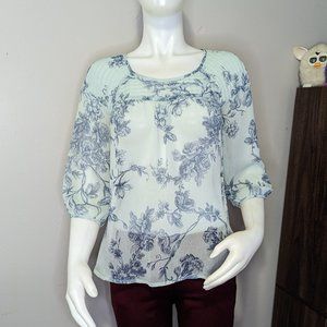 Lauren Conrad Sheer Mint Floral Blouse S EUC